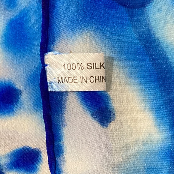 Hand Colored in California, 100% Silk Scarf, Vibrant Blues and White - Picture 9 of 9